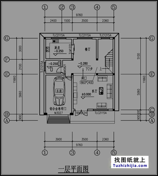 红色外墙带车库四层自建房设计图