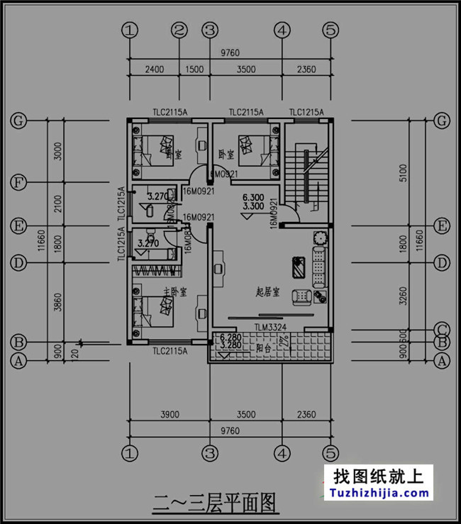 红色外墙带车库四层自建房设计图