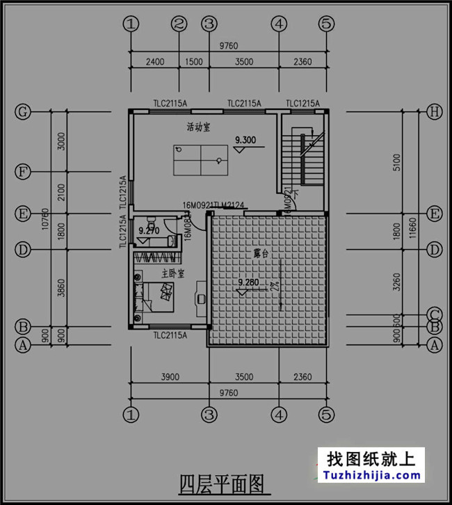 红色外墙带车库四层自建房设计图