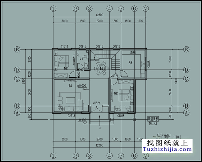 100平方米农村二层CAD设计图纸带外观图，12X8米