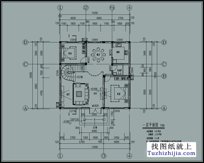 115平方米农村二层实用小复式房屋设计整套施工图纸