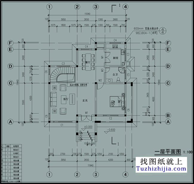 120平方米二层农村自建别墅设计施工图纸全套CAD,12X11米