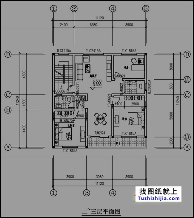 青色外观新农村四层房屋设计图纸