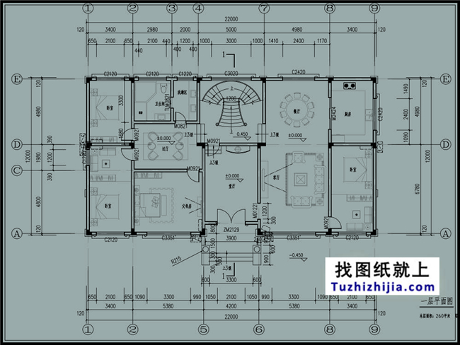 260平方米仿欧式二层别墅设计图纸及效果图，22X12米