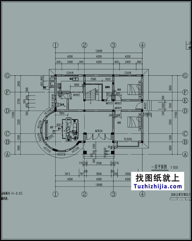 147平方米新农村二层别墅设计效果图及施工图，12.6米x11.4米