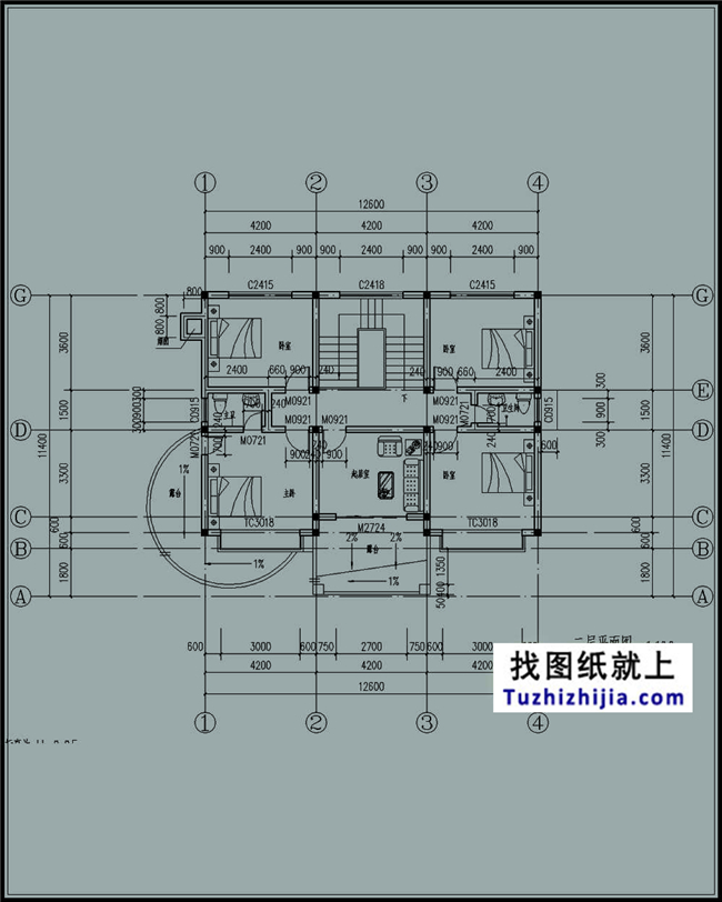 147平方米新农村二层别墅设计效果图及施工图，12.6米x11.4米