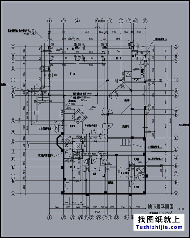 240平方米带地下室二层豪华别墅施工设计图纸，15x20米