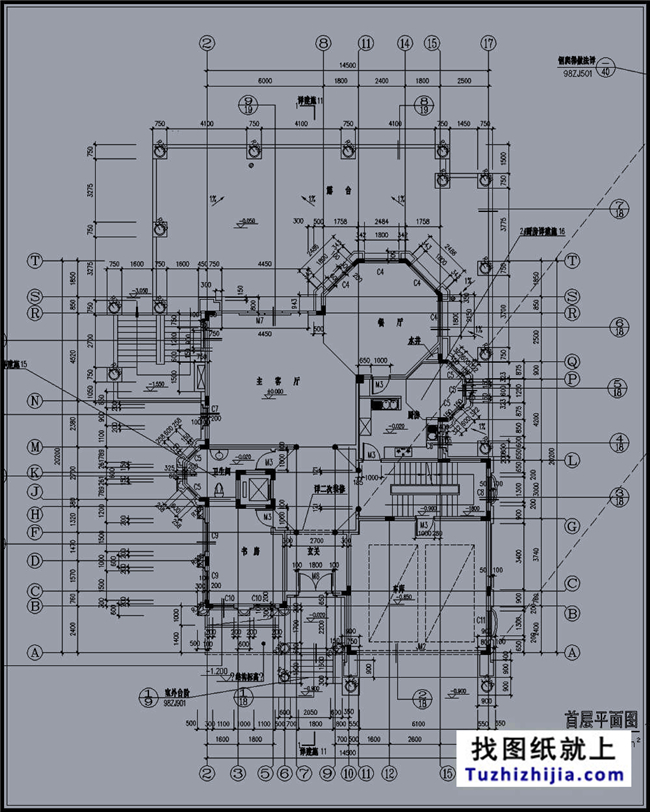 240平方米带地下室二层豪华别墅施工设计图纸，15x20米