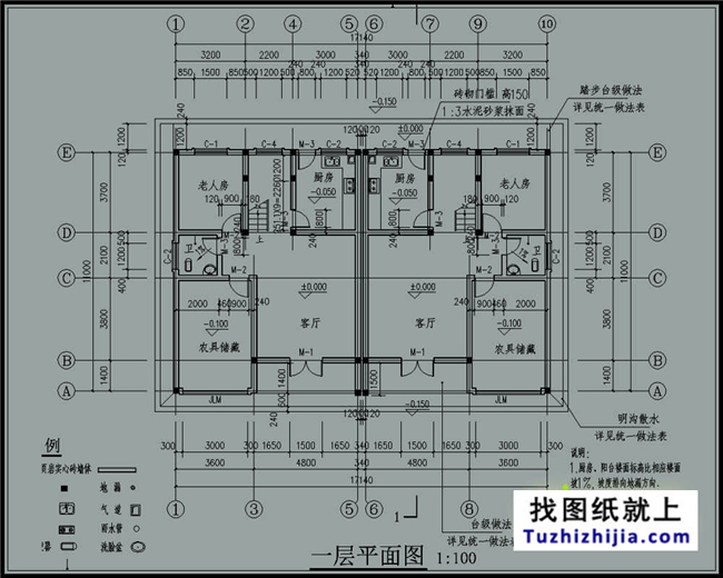 180平方米新农村双拼户型别墅房屋设计图纸带外观图,17X11米