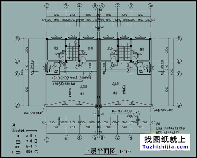 180平方米新农村双拼户型别墅房屋设计图纸带外观图,17X11米