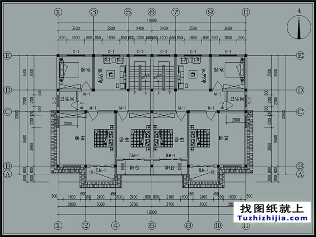  235平方米三层双拼别墅CAD设计图纸，19x12米