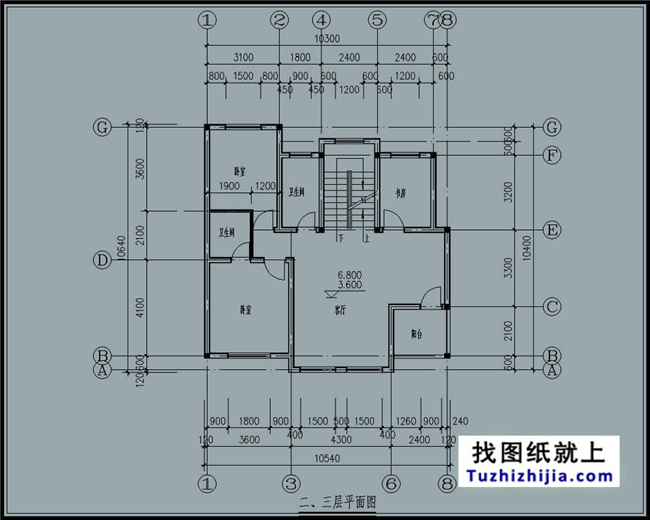 100平方米新农村三层别墅CAD设计图纸,10X10米