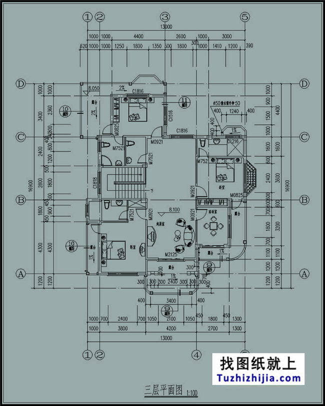 180平方米三层豪华别墅农村房屋设计施工图纸,14X17米