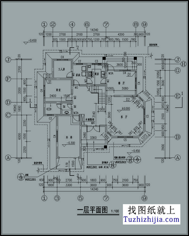 140平方米新农村三层别墅自建施工设计图，14x14米