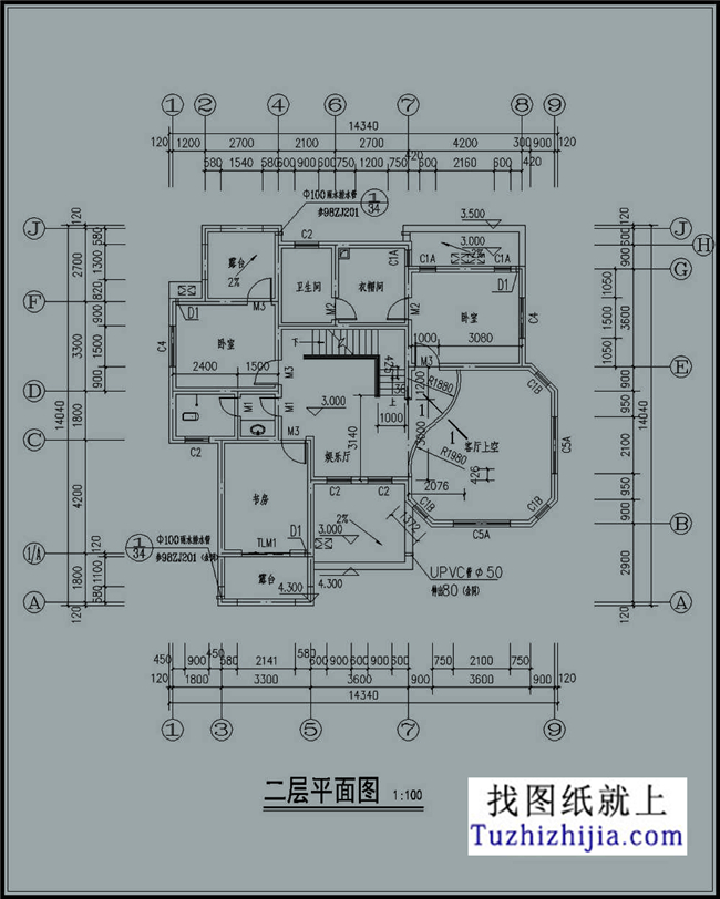 140平方米新农村三层别墅自建施工设计图，14x14米