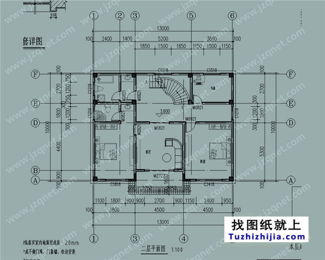 125平方米新农村三层自建别墅施工设计图，13x10米