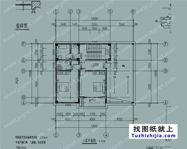 125平方米新农村三层自建别墅施工设计图，13x10米