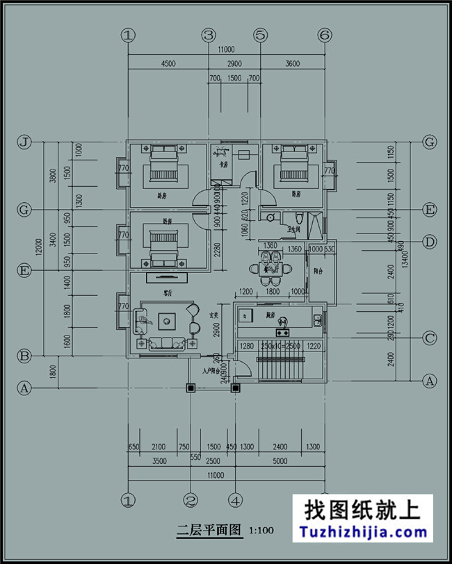 145平方米平屋顶农村三层自建别墅设计图纸带效果图,11x13米