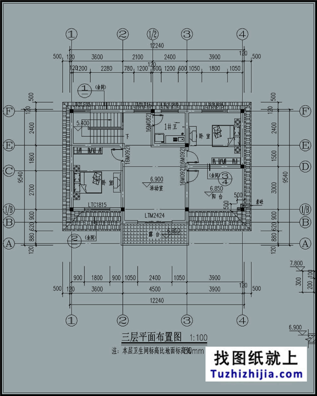 造价:23万,140平方米农村三层别墅建筑图纸及效果图，12x10米