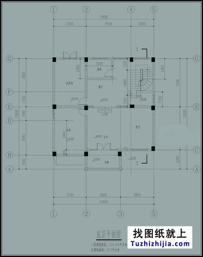 120平带车库的三层新农村自建别墅CAD设计图纸及效果图