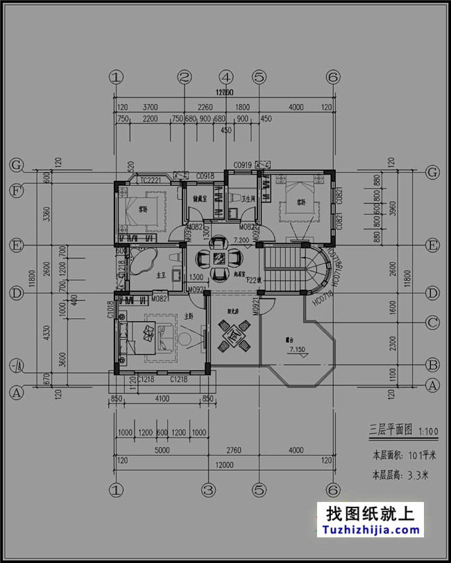 欧式豪华三层别墅设计图纸，含外观效果图+施工图