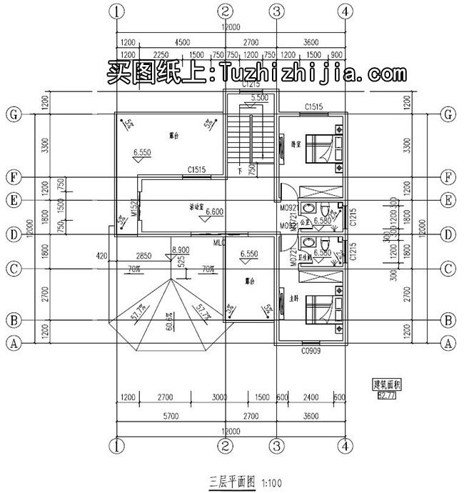 欧式风格三层别墅建筑设计图，复式楼中楼结构