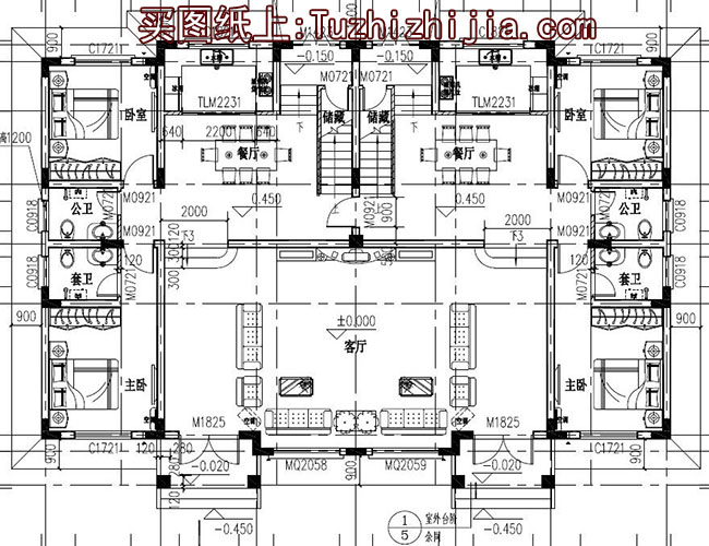 兄弟三层双拼房屋设计图，带效果图，户型好