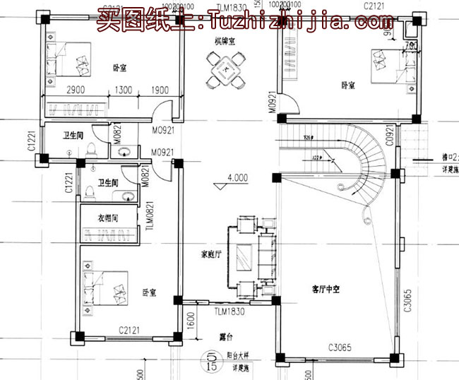 大平方大面积别墅设计方案图，楼中楼客厅中空