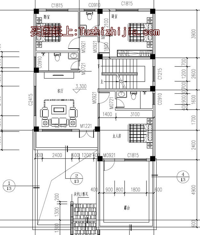 徽派别墅住宅建筑设计图，灰瓦白墙注重地方特色