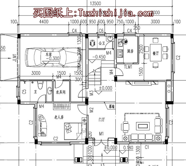 带车库徽派风格三层别墅房屋设计图，新农村住宅设计推荐