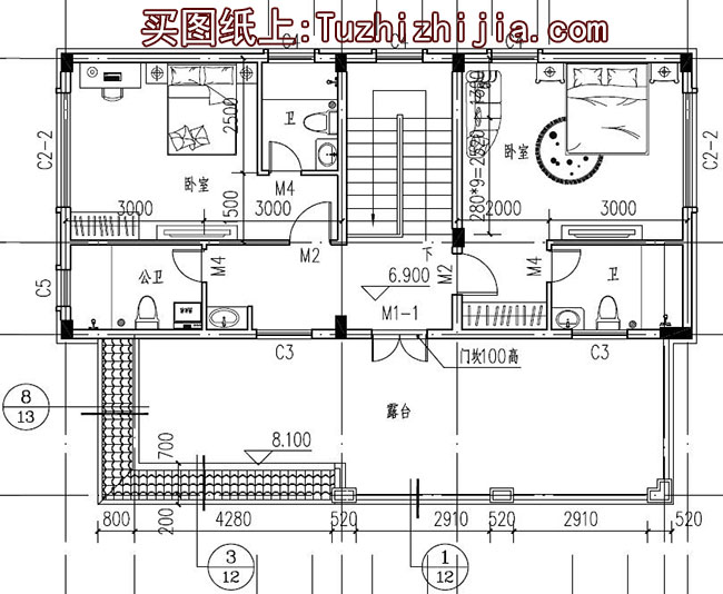 带车库徽派风格三层别墅房屋设计图，新农村住宅设计推荐