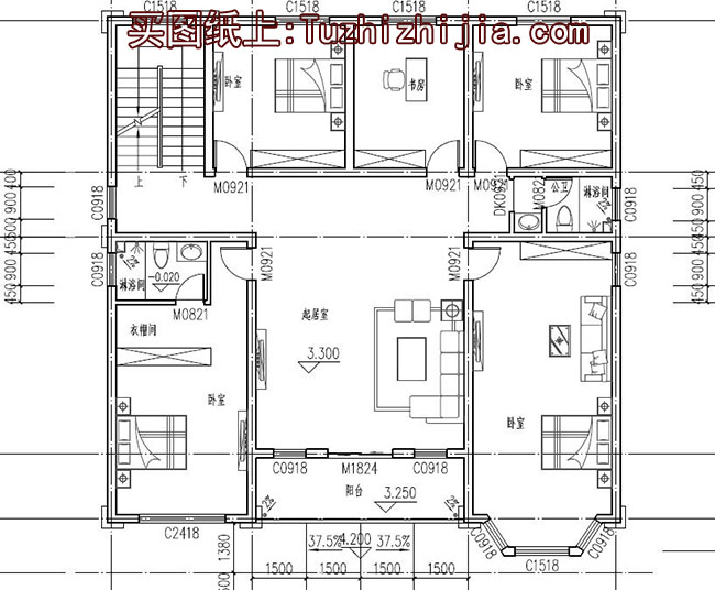 气派美观的平顶别墅房屋设计方案图，屋顶带凉亭