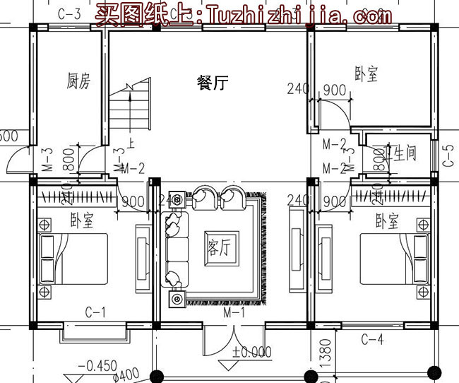 110平左右三间两层农村别墅房屋设计图，含外观效果图