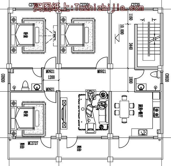 带商铺挑高的三层别墅房屋设计图，商铺挑高，层高比较高