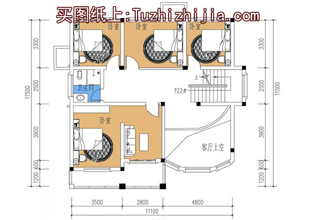 125平方米复式三层别墅房屋设计图，房间多，采光好