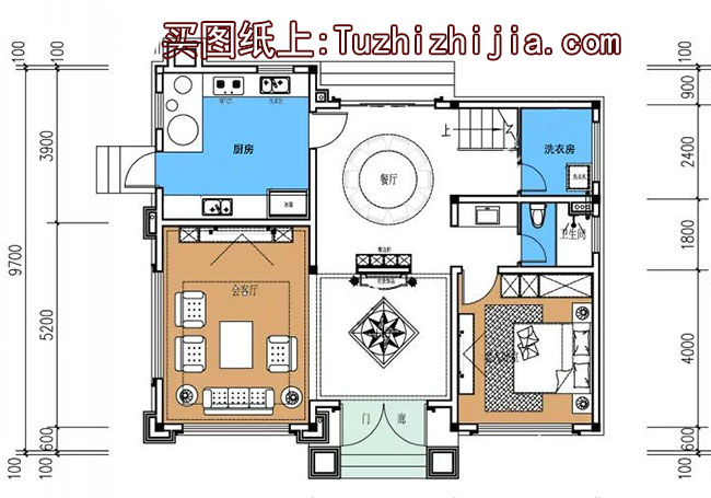 100平复式三层别墅房屋设计图，客厅挑高，采光好，卧室多