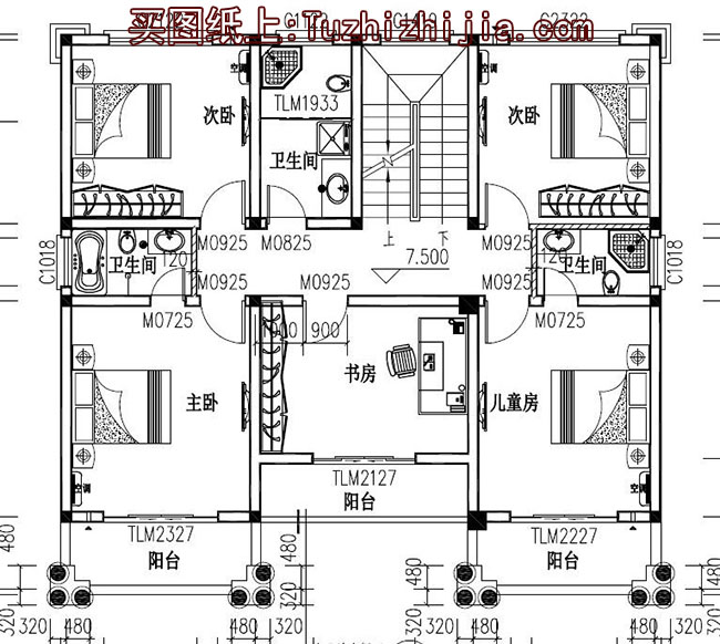 140平四层复式别墅房屋设计图，带外观效果图