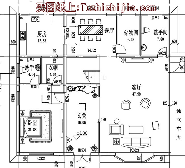 155平方米二层别墅房屋设计图，带独立车库