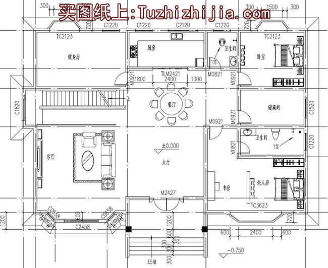 260平大面积二层复式住宅设计图，含外观效果图