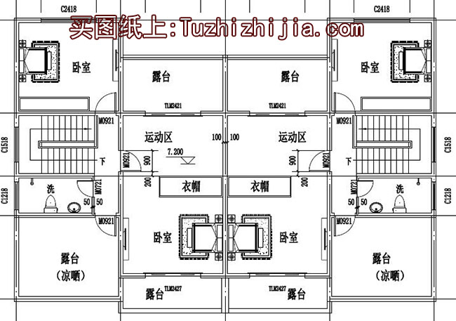 徽派新农村三层双拼别墅效果图及施工图，18x12米