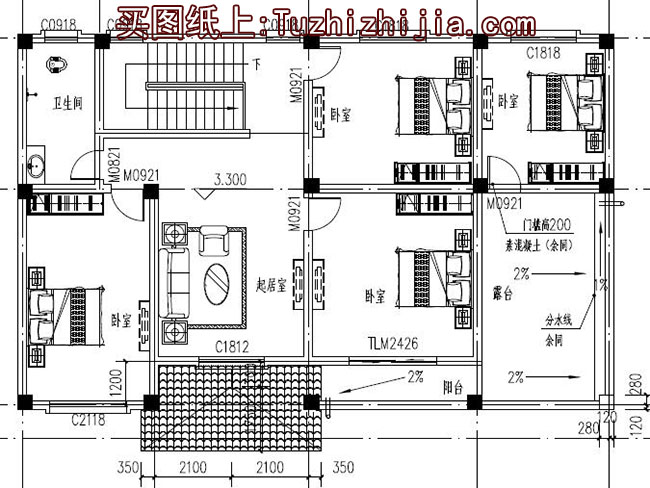 农村160平四间两层楼房设计图，全套施工图+外观效果图片