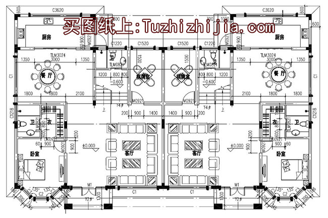 双拼豪华高端三层别墅设计图，外观效果图大气