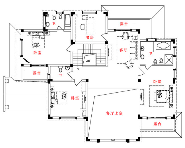 美式田园二层别墅设计方案图，全套设计图+效果图