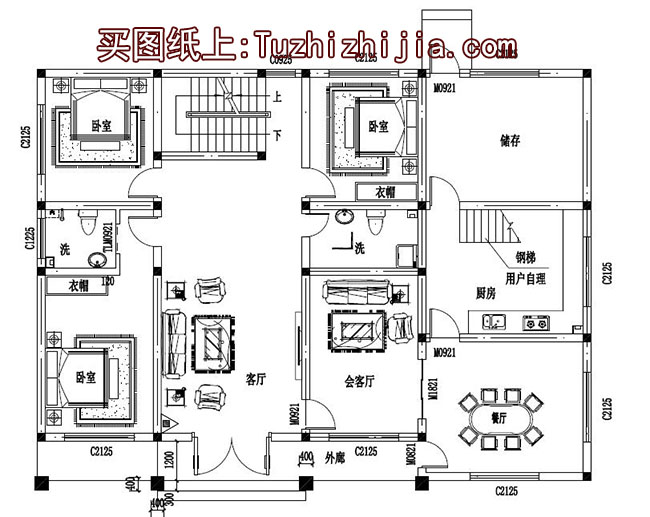 简单农村二层平屋顶房屋设计图，外观简洁、大方