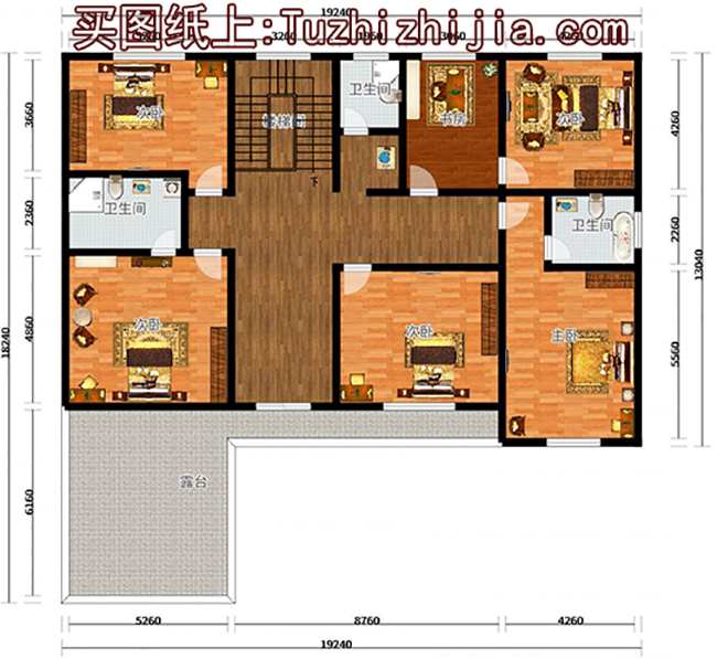 带院子的四间二层别墅房屋设计图，带独立车库