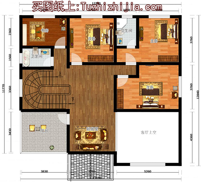 农村三层带车库、带露台别墅设计图，经典自建别墅设计方案