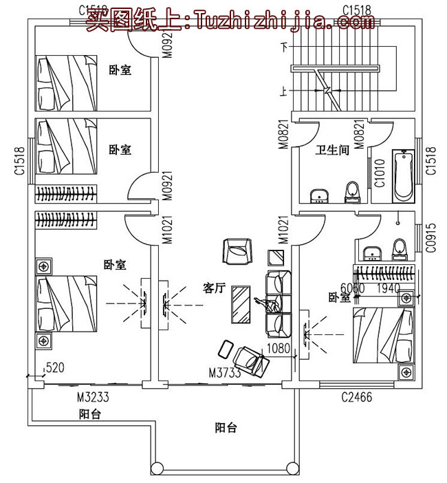 三层平屋顶别墅房屋设计图及外观效果图