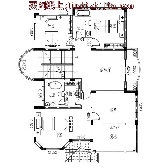 高端欧式四层别墅房屋施工图纸及效果图，圆弧大窗