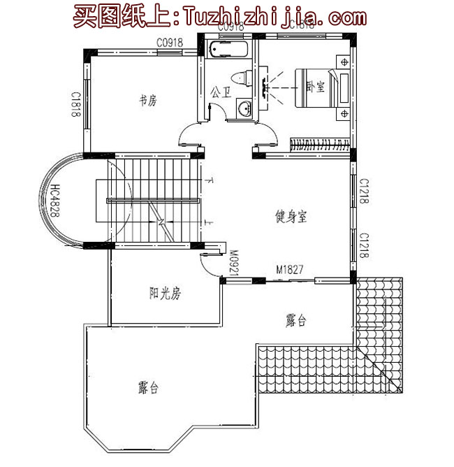 高端欧式四层别墅房屋施工图纸及效果图，圆弧大窗