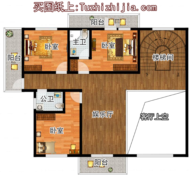 现代新中式四层复式别墅房屋设计图，旋转楼梯，含效果图